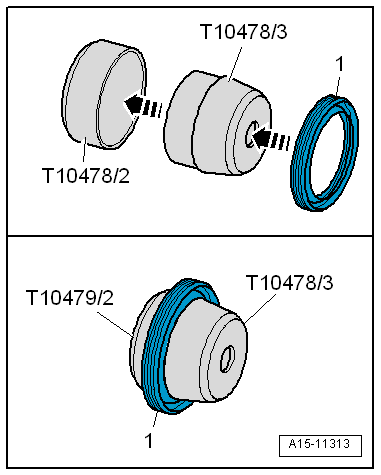 Removing and installing exhaust camshaft oil seal, pulley end, engine codes CPTA, CHPA, CZEA, CZDA