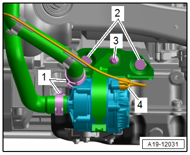 Removing and installing coolant pump for high-voltage battery -V590-