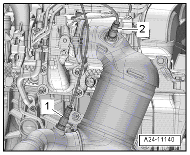 Removing and installing lambda probe 1 before catalytic converter -GX10-/lambda probe 1 after catalytic converter -GX7-