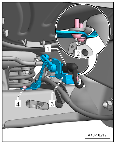Removing and installing rear left vehicle level sender -G76-, torsion beam axle