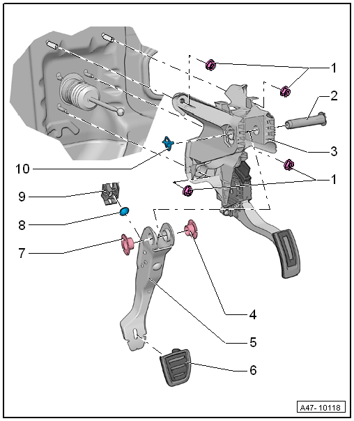 Assembly overview - brake pedal, LHD vehicles