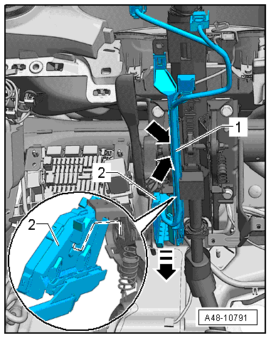 Removing and installing steering column, RHD