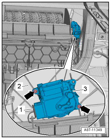 Removing and installing air recirculation flap control motor -V113-, LHD vehicles