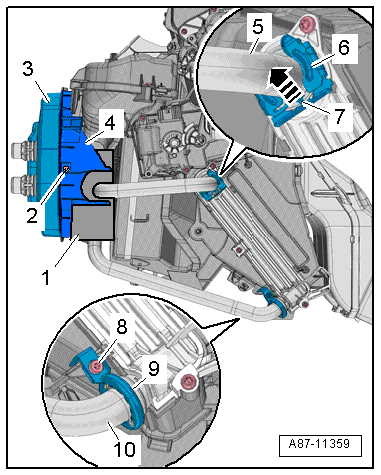 Removing and installing coolant pipes at heat exchanger (Valeo)