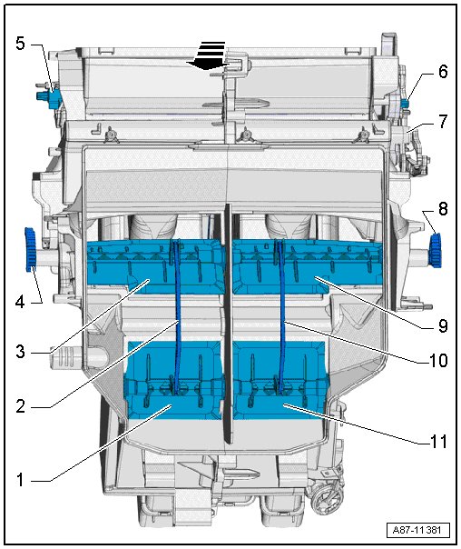 Assembly overview - flaps and partitions in air distribution housing