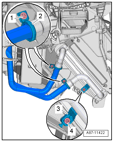 Removing and installing coolant pipes at heat exchanger (Denso)