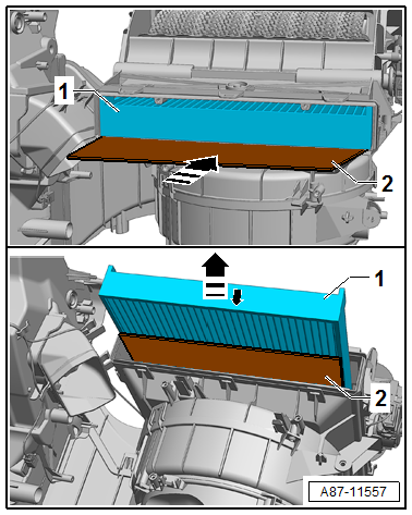 Removing and installing dust and pollen filter, RHD vehicles