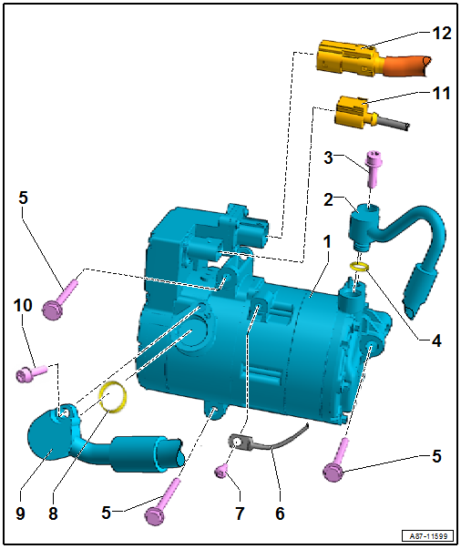 Assembly overview - drive unit of air conditioner compressor, Golf GTE