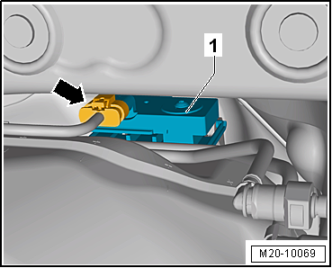 Removing and installing control unit for fuel tank leak detection -J909-