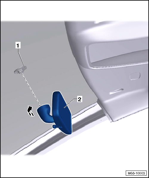 Removing and installing manually operated anti-dazzle interior mirror, without rain and light sensor -G397- and front camera for driver assist systems -R242-