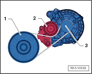 Removing and installing poly V-belt, vehicles without air conditioner compressor