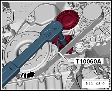 Removing and installing poly V-belt, vehicles without air conditioner compressor