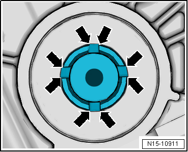 Removing and installing exhaust camshaft oil seal, gearbox end, engine codes CHPA, CMBA, CPVA, CXSA, CZDA, CZCA, CPVB
