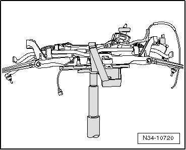 Removing and installing subframe with steering rack, RHD vehicles, except for e-Golf