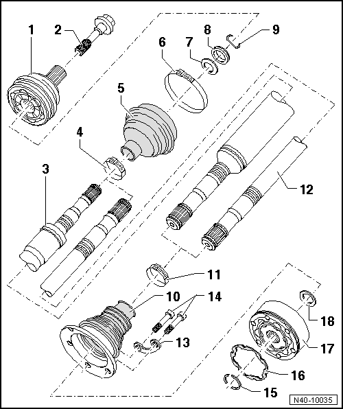 Assembly overview - drive shaft, constant velocity joint VL100