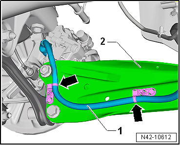 Removing and installing trailing arm with mounting bracket, except for e-Golf