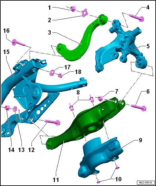 Assembly overview - transverse link, multi-link suspension, front-wheel drive