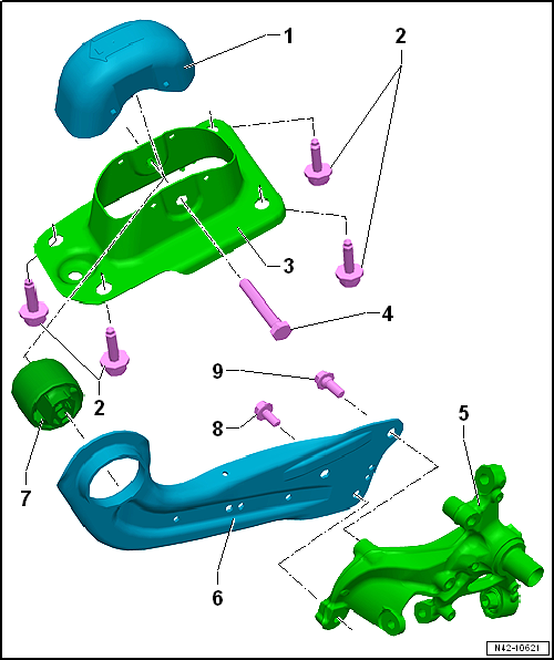 Assembly overview - trailing arm, except for e-Golf