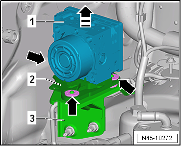 Removing and installing control unit and hydraulic unit, RHD vehicles