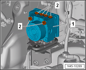 Removing and installing control unit and hydraulic unit, RHD vehicles