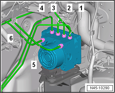 Removing and installing control unit and hydraulic unit, RHD vehicles
