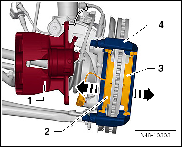 Removing and installing brake pads, front brakes PC57 and C60