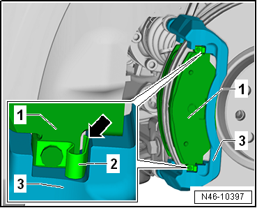 Removing and installing brake pads, front brakes PC57 and C60