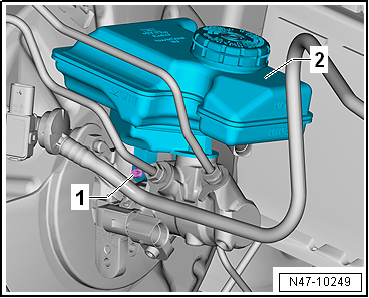Removing and installing brake master cylinder, LHD vehicles