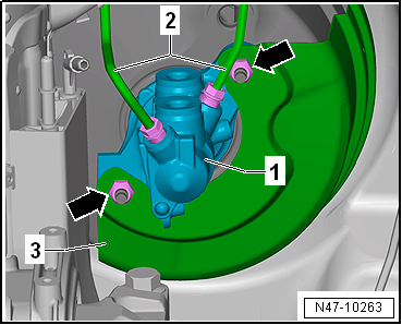 Removing and installing brake master cylinder, RHD vehicles