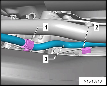 Removing and installing subframe with steering rack, RHD vehicles, except for e-Golf