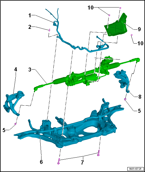 Assembly overview - steering rack, right-hand drive