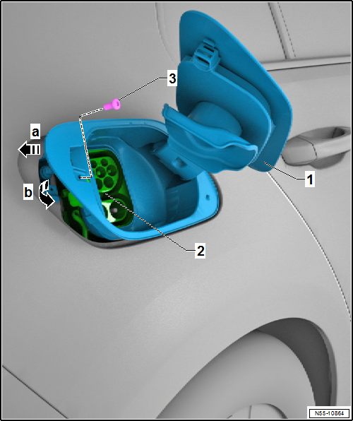 Removing and installing tank flap unit, e-Golf