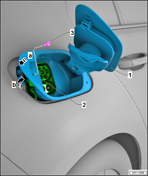 Removing and installing tank flap unit, e-Golf