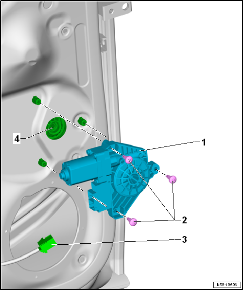 Removing and installing window regulator motor -V26-/-V27