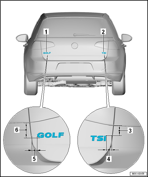 Dimensions - lettering on rear lid