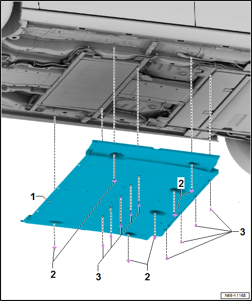 Removing and installing centre underbody cover – e-Golf