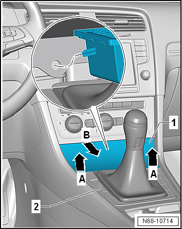 Removing and installing centre console front storage compartment