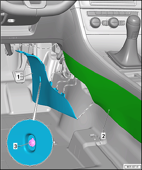 Removing and installing centre console trim in footwell