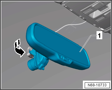 Removing and installing manually operated or automatic anti-dazzle interior mirror, with rain and light sensor -G397- and without front camera for driver assist systems -R242-