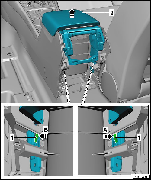 Removing and installing front centre armrest