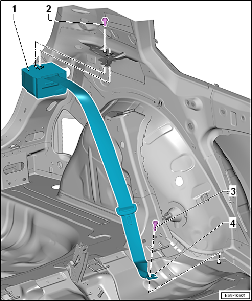 Assembly overview - three-point seat belt, 2-door model, without belt tensioner