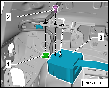 Removing and installing rear 3-point seat belt, 2-door model, with belt tensioner