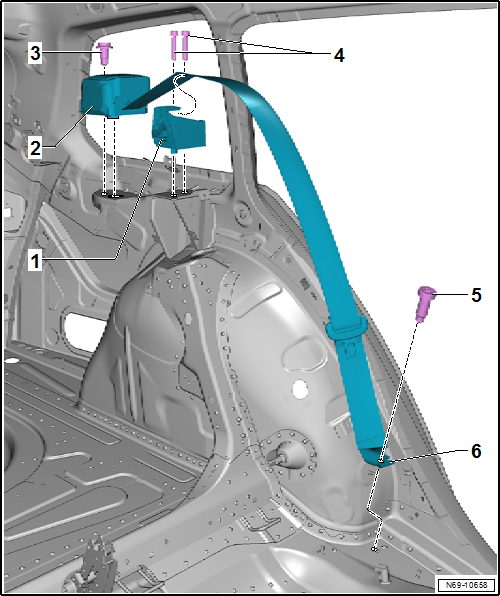 Assembly overview - three-point seat belt, estate, without belt tensioner