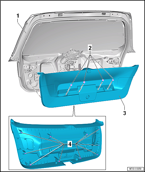 Removing and installing lower rear lid trim