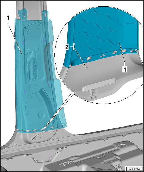Removing and installing B-pillar trim, 4-door models and estate