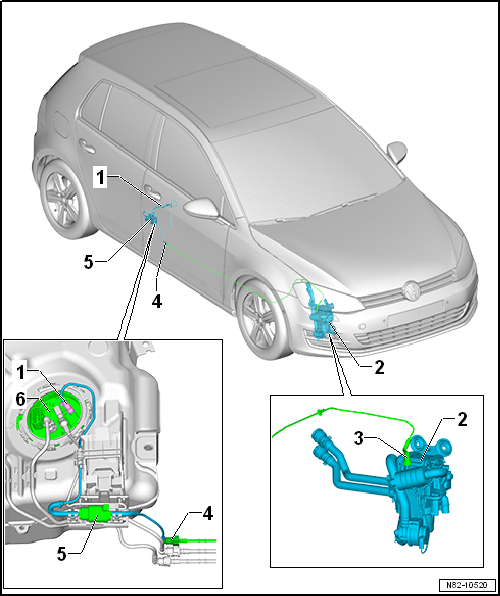 Overview of fitting locations - fuel supply system, Golf and Golf GTE