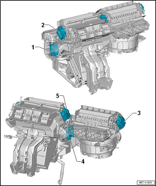 Overview of fitting locations - front control motors, Climatronic, LHD vehicles