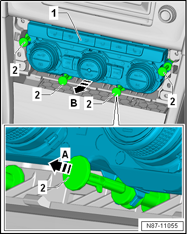 Removing and installing operating and display unit, air conditioning system with electric/manual controls and Climatronic