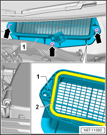 Removing and installing fresh air intake, RHD vehicles